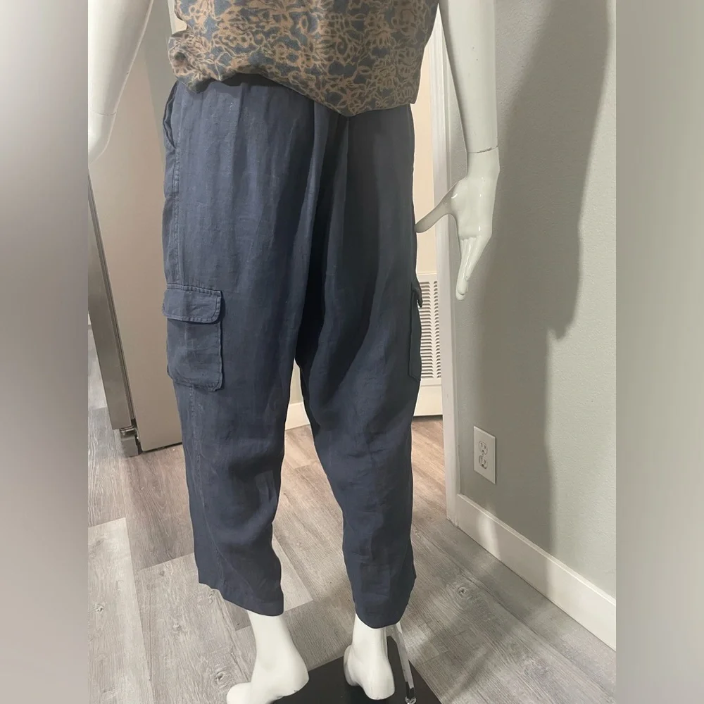 RACHEL Rachel Roy 💙 Blue Cargo Pants Relaxed Fit, size Large 100% Linen